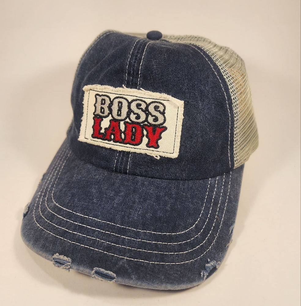 BOSS LADY WOMEN'S Snapback Dark Blue Cap with Gray Mesh
